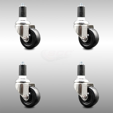 Service Caster 3.5 Inch 316SS Soft Rubber Wheel Swivel 1-1/2 Inch Expanding Stem Caster Set SCC SCC-SS316EX20S3514-SRS-112-4